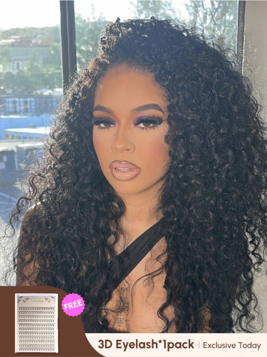 UNice 13x6 HD Lace Front Human Hair Curly 180 Density Wig