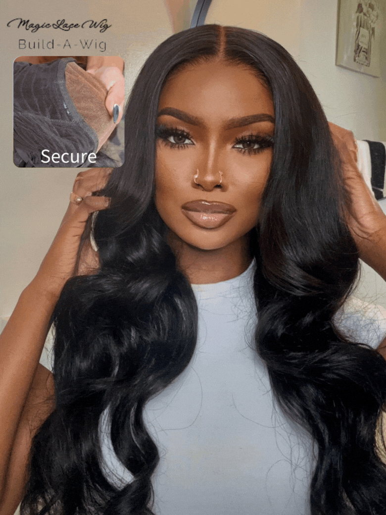 7x5 Bye-bye Knots Magic Lace Wig Natural Black Body Wave With Optional Replaceable Lace Closure 180% Density