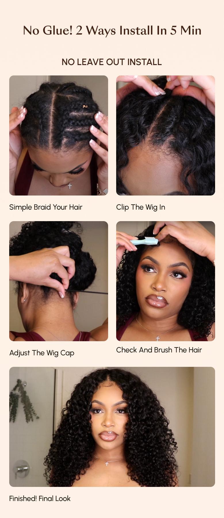 
    UNice Beginner Friendly V Part Kinky Curly Wig Glueless Protective Style Human Hair Wig
