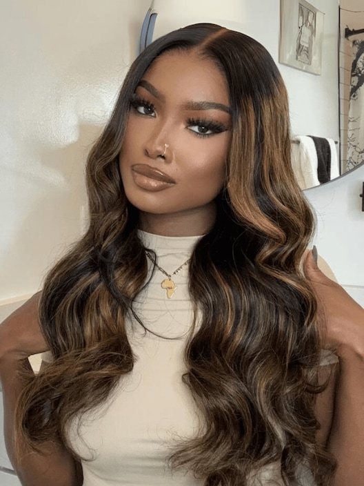 [16"-24"] Bye-Bye Knots Wig 7x5 Glueless Lace Balayage Highlight Body Wave Wig 150% Density Hot Seller