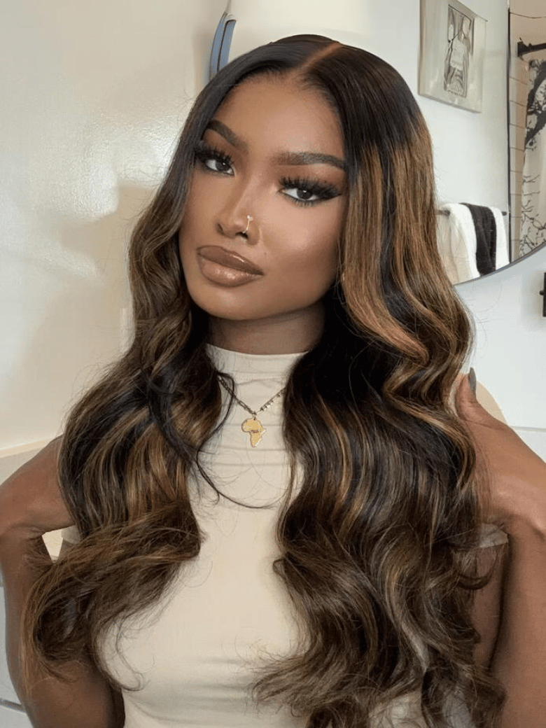 Bye Bye Knots Wig 7x5 Glueless Lace Balayage Highlight Body Wave Wig 150% Density