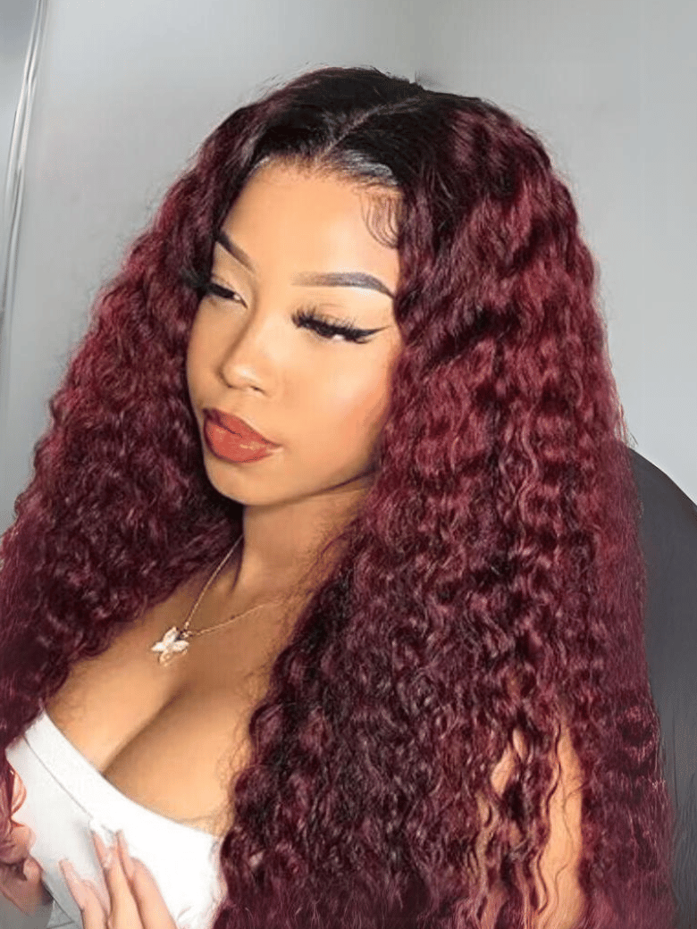 UNice Magenta Ombre With Dark Roots Curly V Part Wig display picture 2
