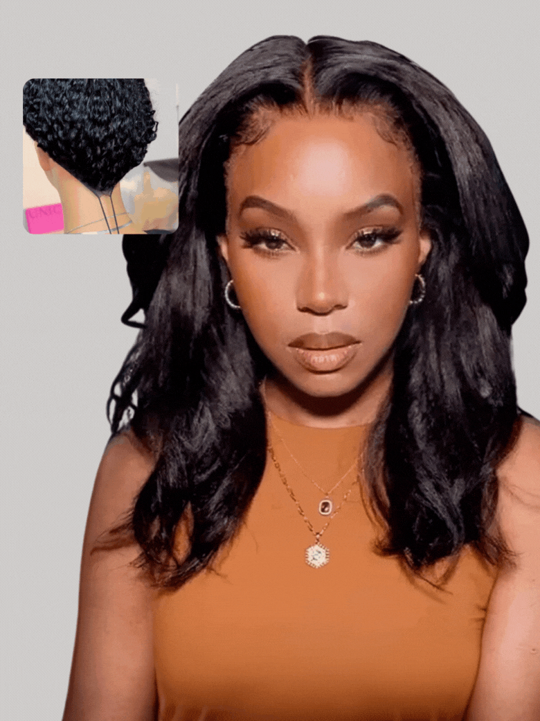 Super Natural EasiContour V Part Glueless Kinky Straight Bouncy Natural Black Wig