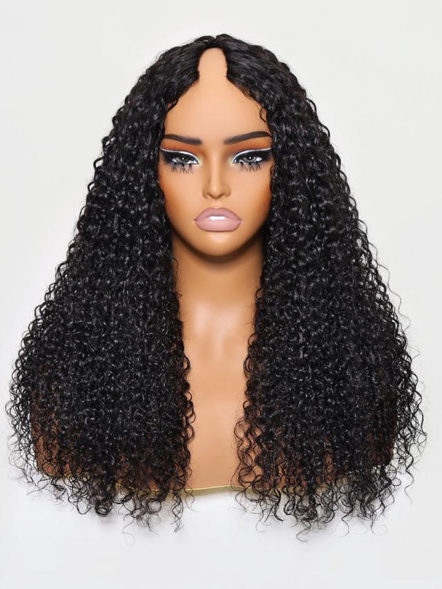 EasiContour™ V Part Minimal Leave Out Glueless Curly Glueless Wig With Invisi Drawstring 100% Human Hair
