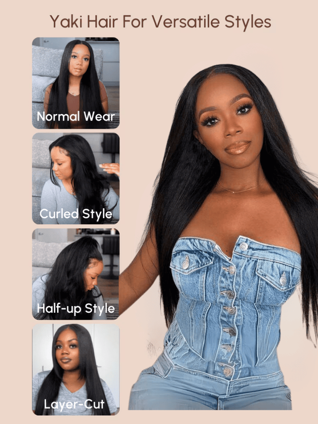 Glueless EasiContour V Part 150% Density Glueless Yaki Wig Super Melted