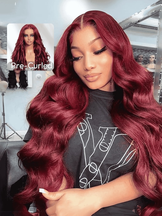 13x4 Pre-Everything Lace Frontal Warm Burgundy Loose Wave Wig