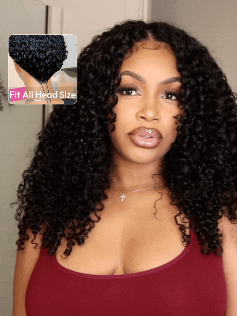 EasiContour™ V Part Minimal Leave Out Glueless Curly Glueless Wig With Invisi Drawstring 100% Human Hair