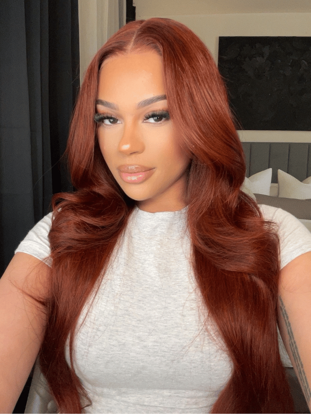 UNice 7x5 Bye Bye Knots Wig Glueless Lace Reddish Brown Body Wave Bleached Knots Wig