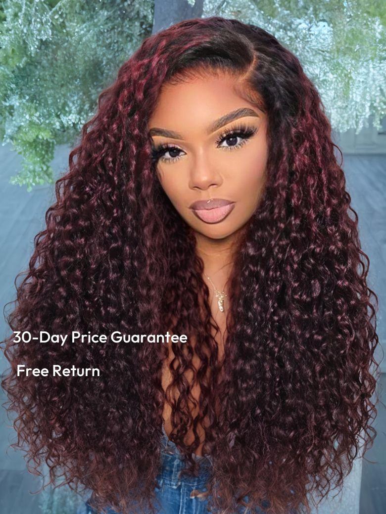 UNice 13x4 Lace Frontal Burgundy Plum With Dark Roots Water Wave Pre-Everything Wig