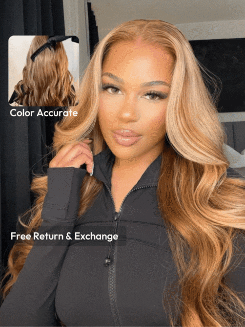 ByeBye Knots Wig Pre-Cut 7x5 Lace Honey Blonde Body Wave Wig With Bleached Clean Knots