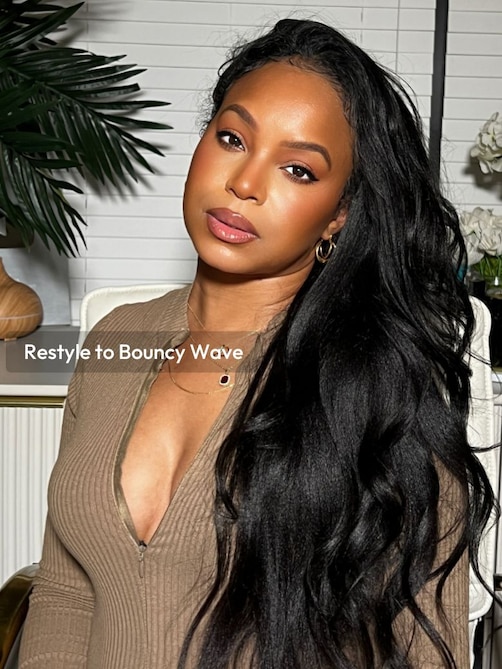 EasiContour™ V Part Glueless Yaki Straight Wig With Invisi Drawstring 100% Human Hair 150% Density
