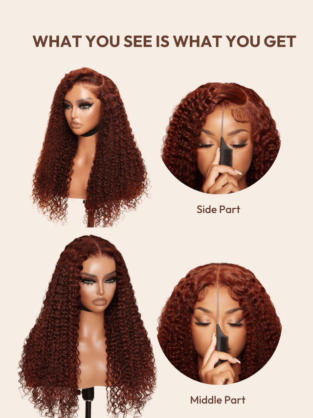 UNice 7x5 Bye-Bye Knots™ Wig Glueless Lace Reddish Brown Curly Trendy Color Wig With Bleached Knots