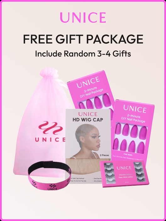 Unice Free Gifts Package, Include Random 3-4 Gifts : Wig cap, 3D Mink Eyelashes, Section Clips, Night Cap, Elastic Headband