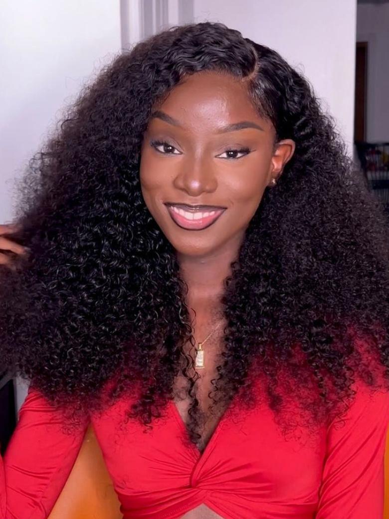 [From 28 Inch] 200% Density HD Glueless 5x5 Lace Natural Afro Kinky Curly Human Hair Wig