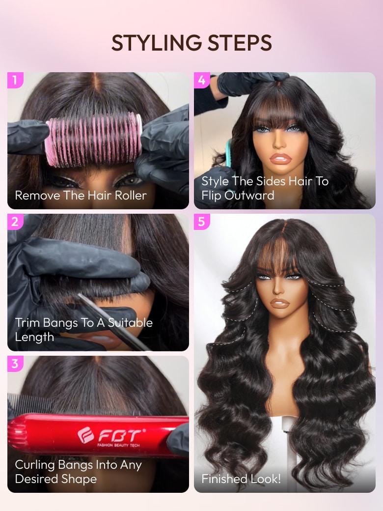 13x4 Pre-Everything Glueless Lace Frontal Fluffy Layer Natural Loose Wave Wig With Air Bangs