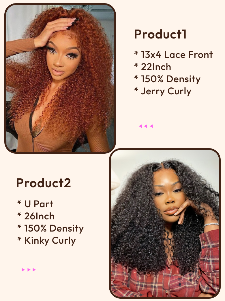 2 Wigs $175 for 22" 13x4 Lace Front Jerry Culry Wig and 26" U Part Kinky Curly Wig