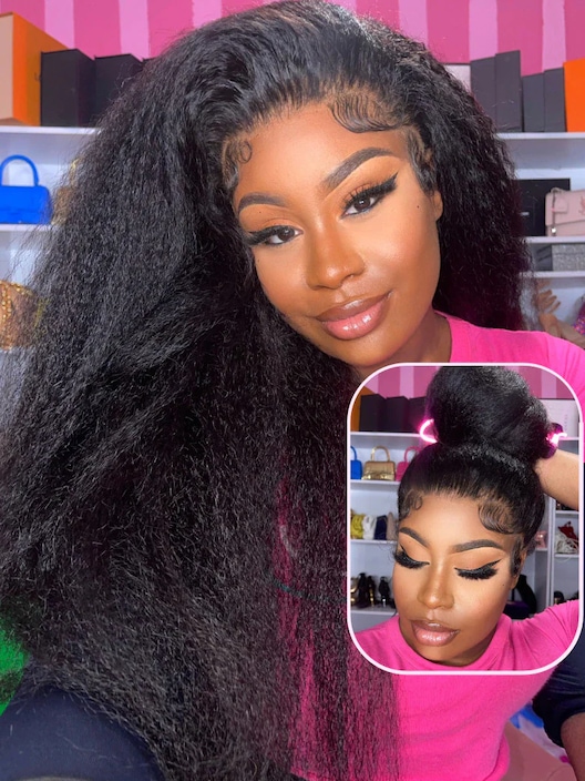 [From 18"] 6x4.5 Pre Cut Lace Put On And Go Kinky Straight Black Air Wig 150% Density