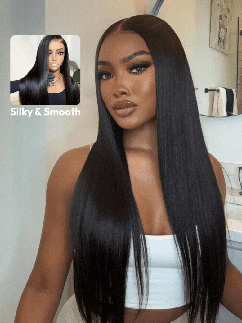 UNice 13x4 Pre Everything Glueless Lace Black Straight Bleached Knots Drawstring Wig No Baby Hair 150% Density