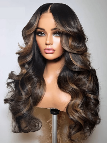 UNice Bye-Bye Slip™ Chocolate Brown Balayage 7×5 Lace Closure Glueless Glam With Highlights Loose Wave Wig With Invisi Drawstring