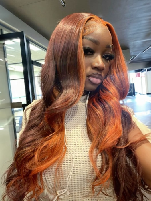 13x4 Lace Front Wig Highlight 4C Kinky Straight Burgundy Mixed Orange Lace Front Wig