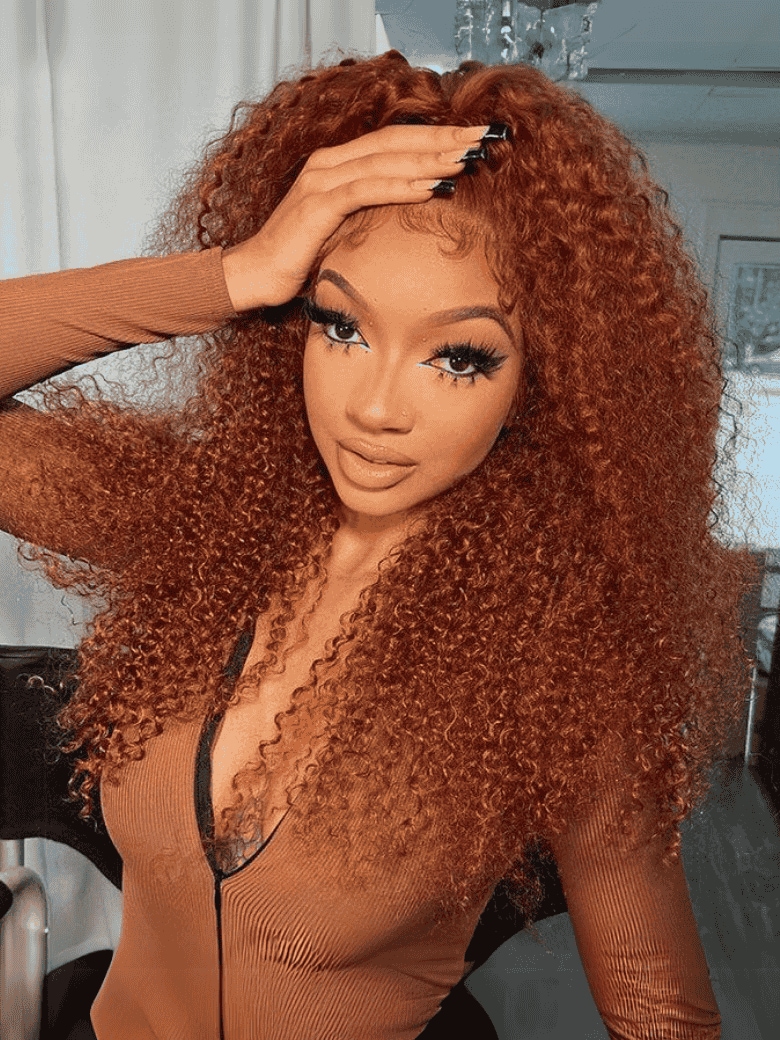 Auburn Kinky Straight Lace Front 2024 Wig 26 inches