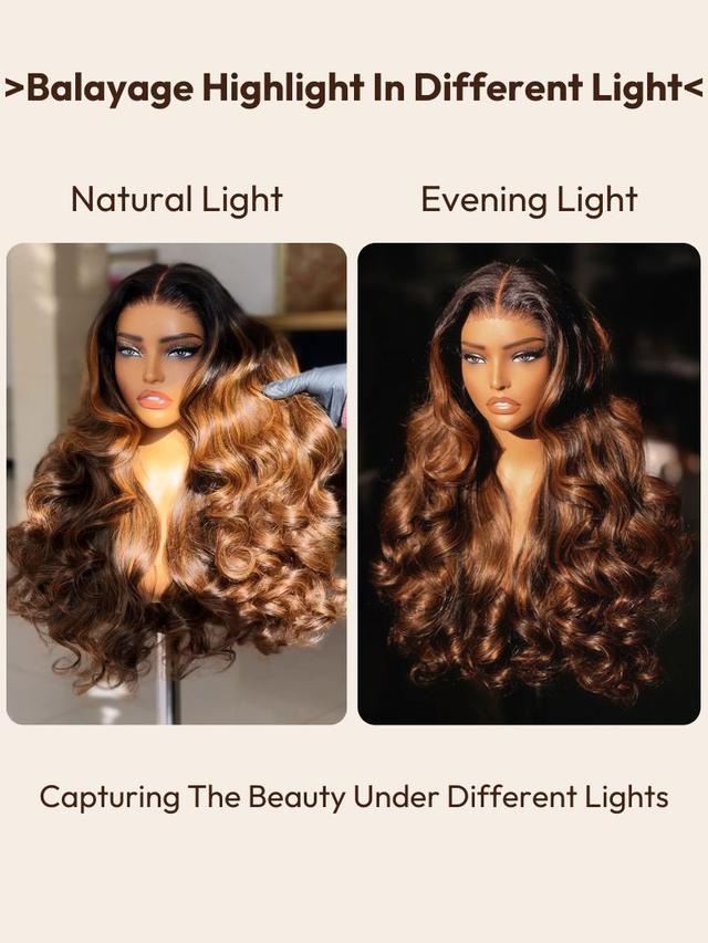 UNice 7x5 Bye Bye Knots™ Wig Glueless Lace Balayage Highlight Body Wave Drawstring & Curtain Bangs Wig