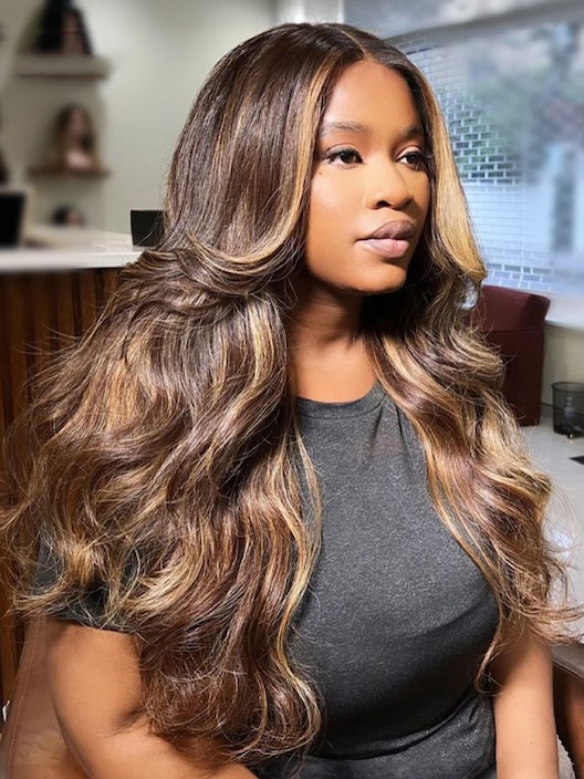 13x5 T Part Lace Wig Body Wave Wig Shadow Root Blonde Highlight Bouncy 150% Density