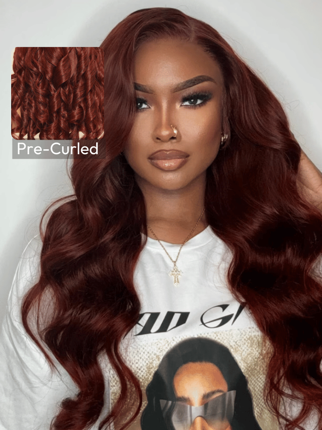 UNice 7x5 Bye Bye Knots Wig Glueless Lace Reddish Brown Body Wave Bleached Knots Wig