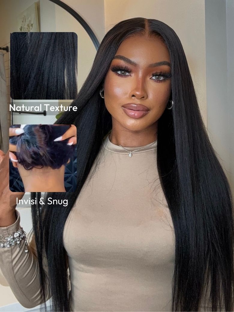 Wavy Lace Front shops Wig Human Blend Yaki Bodywave Glueless Wig Heat Relaxed Hair