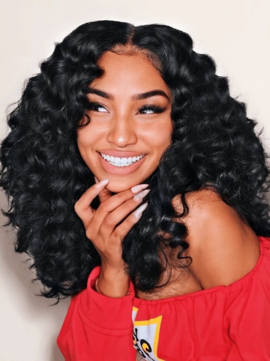 UNice Bye Bye Knots Wig 7x5 Glueless Lace Black Brown Highlights Wand Curls Wig With Bleached Knots 200% Density