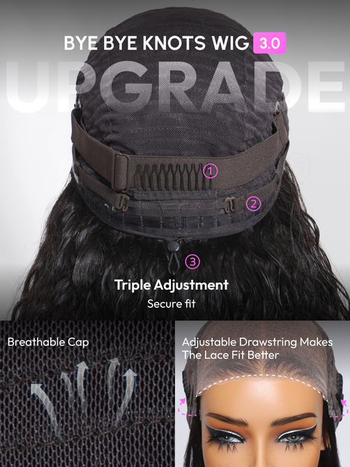 UNice Bye-Bye Knots Wig 7x5 Pre Cut Lace Bouncy Water Wave Flexible Cap Size Drawstring Wig