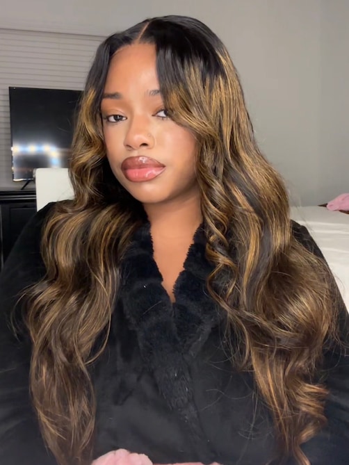 Balayage Highlight 13x5 T Part Lace Wig Body Wave Wig Shadow Root Blonde Highlight Bouncy Hair