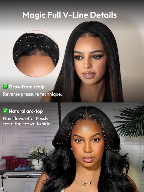 EasiContour™ V Part Glueless Yaki Straight Wig With Invisi Drawstring 100% Human Hair 150% Density