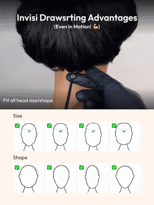 EasiContour™ V Part Glueless Yaki Straight Wig With Invisi Drawstring 100% Human Hair 150% Density