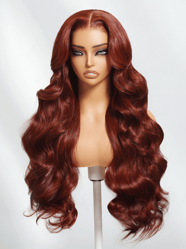 UNice 7x5 Bye Bye Knots Wig Glueless Lace Flattering Sun-Kissed Warm Tones Reddish Brown Body Wave Bleached Knots Wig