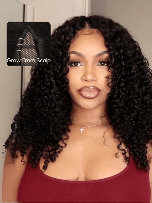 [2-Optional Styles] EasiContour V Part Leave Out Glueless Curly/Yaki Straight Optional Hair Style