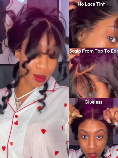 13x4 Pre-Everything™ Lace Frontal Black Fluffy Natural Bouncy Loose Wave Curtain Bangs Wig