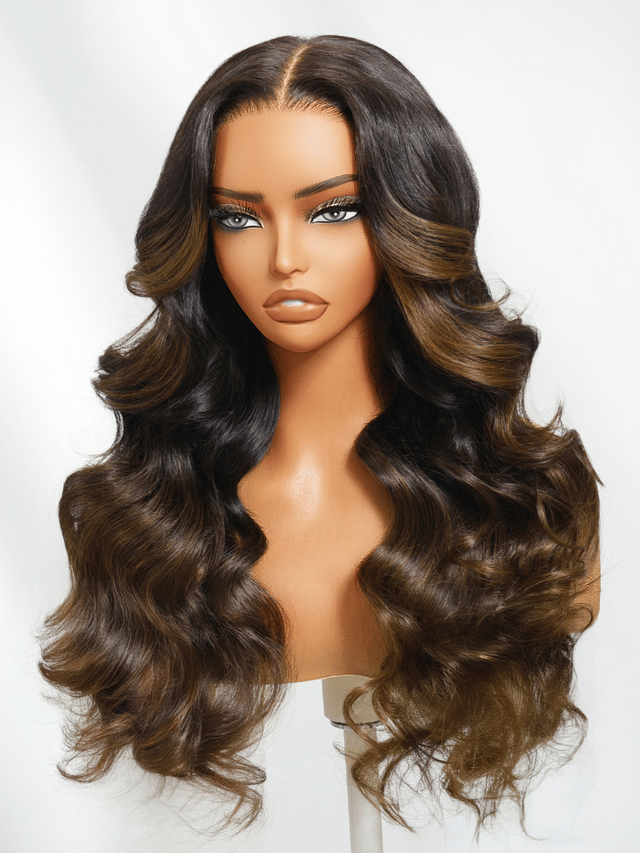 UNice 7x5 Bye Bye Knots Wig Glueless Lace Black to Chestnut Brown Ombre Loose Wave Wig With Bleached Knots 150% Density