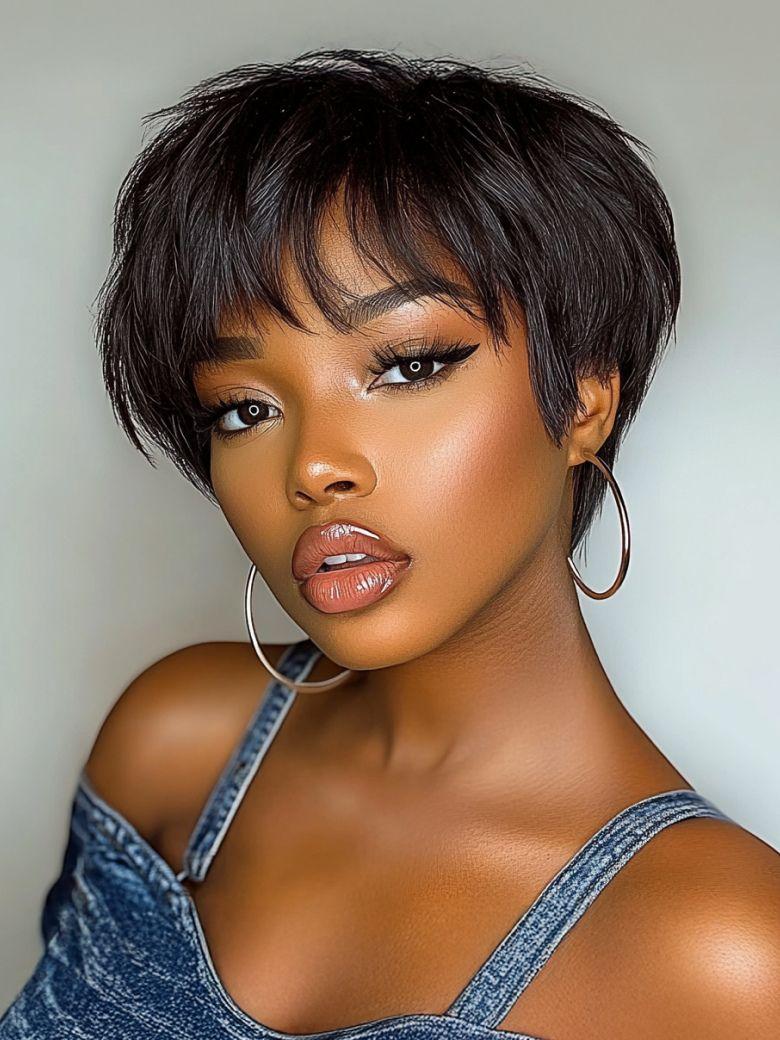 UNice Short Pixie Cut Human Hair Glueless Wig With Side Bangs display picture 3