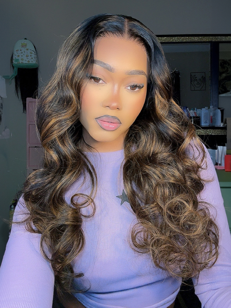Bye Bye Knots Wig 7x5 Glueless Lace Balayage Highlight Body Wave Wig 150% Density