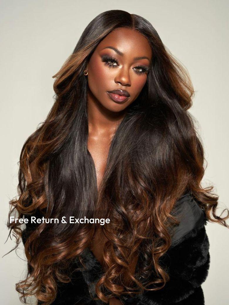 UNice 7x5 Bye Bye Knots Wig Glueless Lace Ombre Loose Wave Wig With Bleached Knots 150% Density