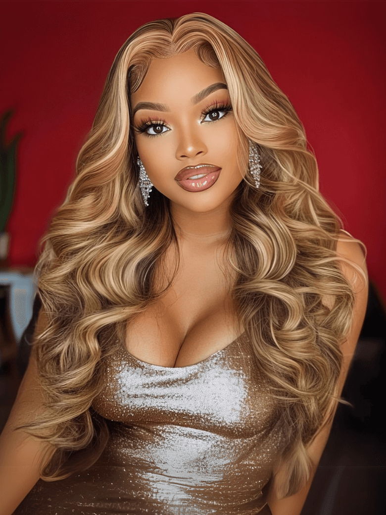 UNice 13x4 Lace Frontal Honey Blonde Highlights Body Wave Pre-Everything Wig