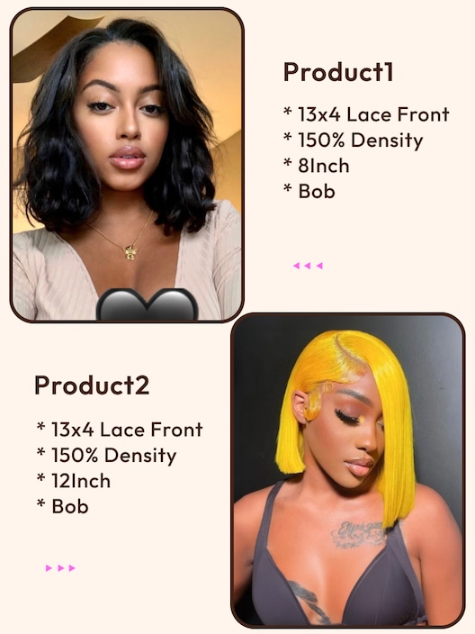 2 Wigs $147 for 12" 13x4 Lace Front Yello Bob Wig and 8" 13x4 Lace Front Bob Wig