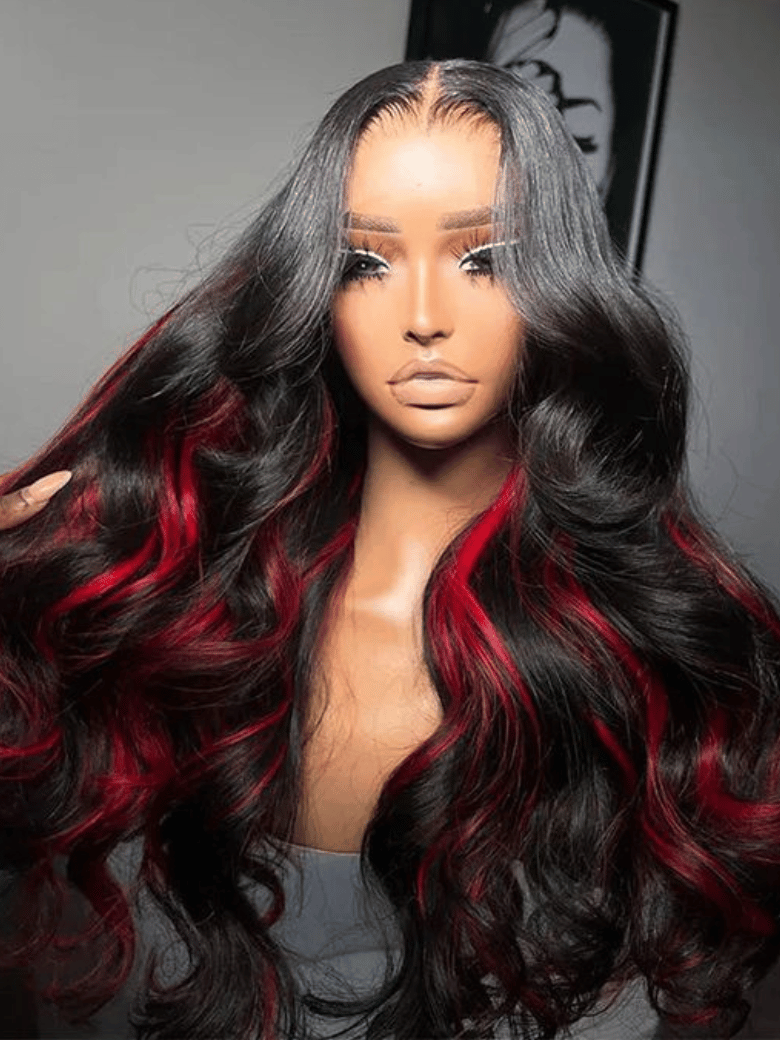 UNice Bye-Bye Knots 7x5 Lace Loose Wave Burgundy Highlights Wig with Face Framing Layers