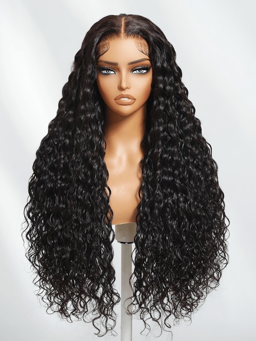 UNice Bye-Bye Knots 7x5 Lace Water Wave Black Wig With Golden Brown Highlights