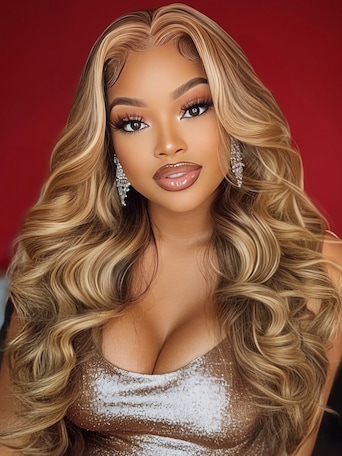 7x5 Bye-Bye Knots Wig Honey Blonde Body Wave Wig Pre-Cut Glueless Lace With Bleached Clean Knots