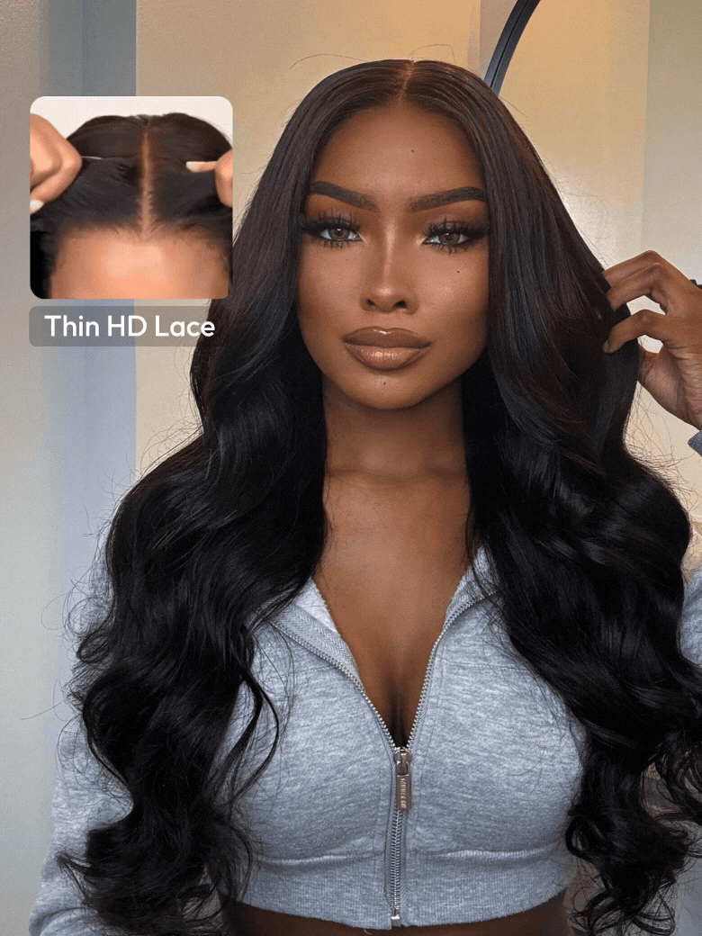 13x4 HD 180% Density Pre-everything™ Wig Invisible Lace Frontal Bouncy Body Wave Black Drawstring Wig