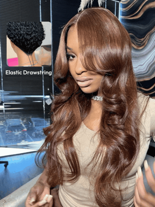 13x4 Pre-Everything Lace Front Espresso Brown With Highlights Loose Wave Wig