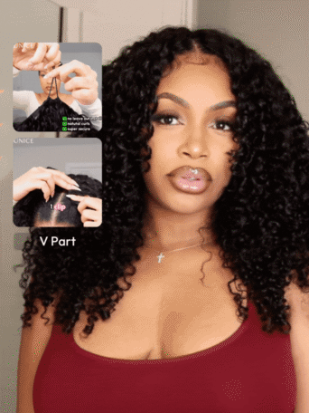 EasiContour V Part Kinky Curly Beginner Friendly Wig Glueless Protective Style Human Hair Wig 150% Density