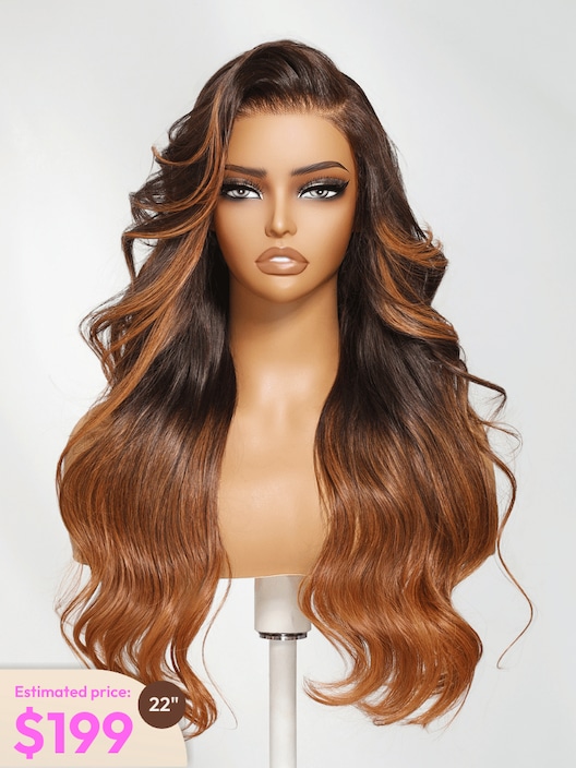 UNice Brown to Light Auburn Ombre Wig With Side Part Face Framing Layers